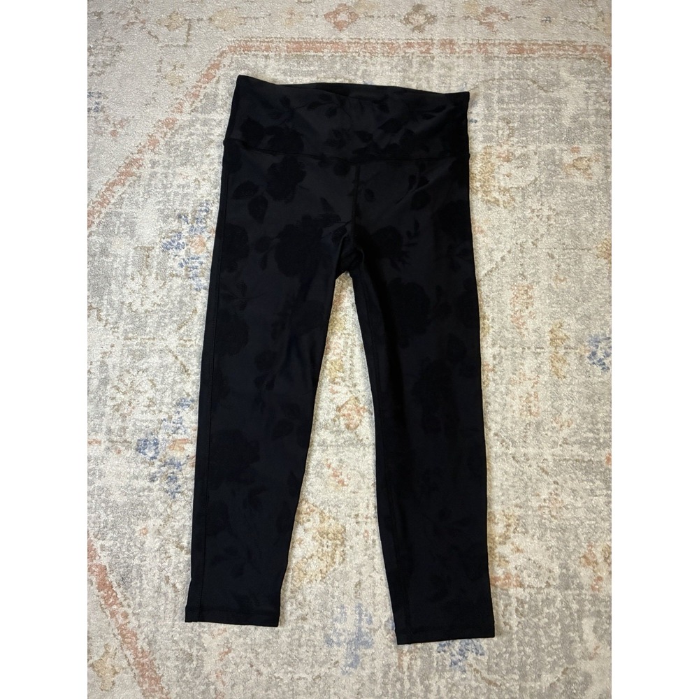 Mono B Floral Rose Jacquard Leggings Black Capri TACTEL Activewear High Waist L